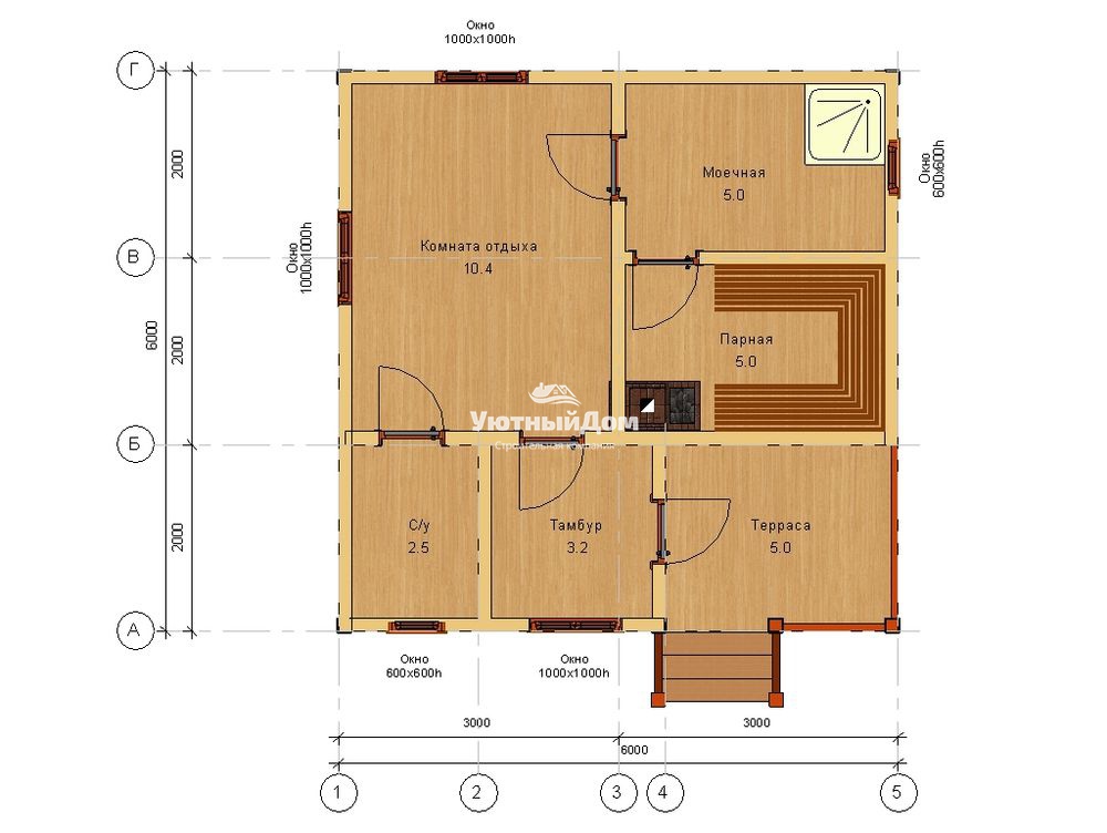 Баня проект 6х6 одноэтажная